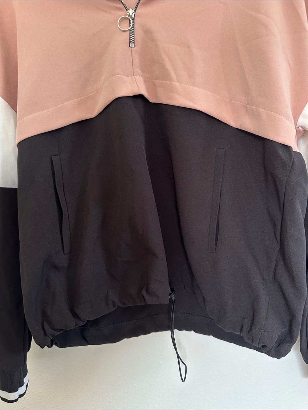ZARA Pink, Black & White Colorblock Half-Zip Hoodie - Picture 3 of 5